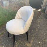 Vintage 1950s white satin armchair with compass legs