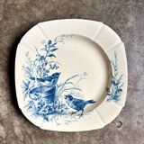 Hollow plate Gien in blue ironstone, "Birds" service circa 1870 no. 6