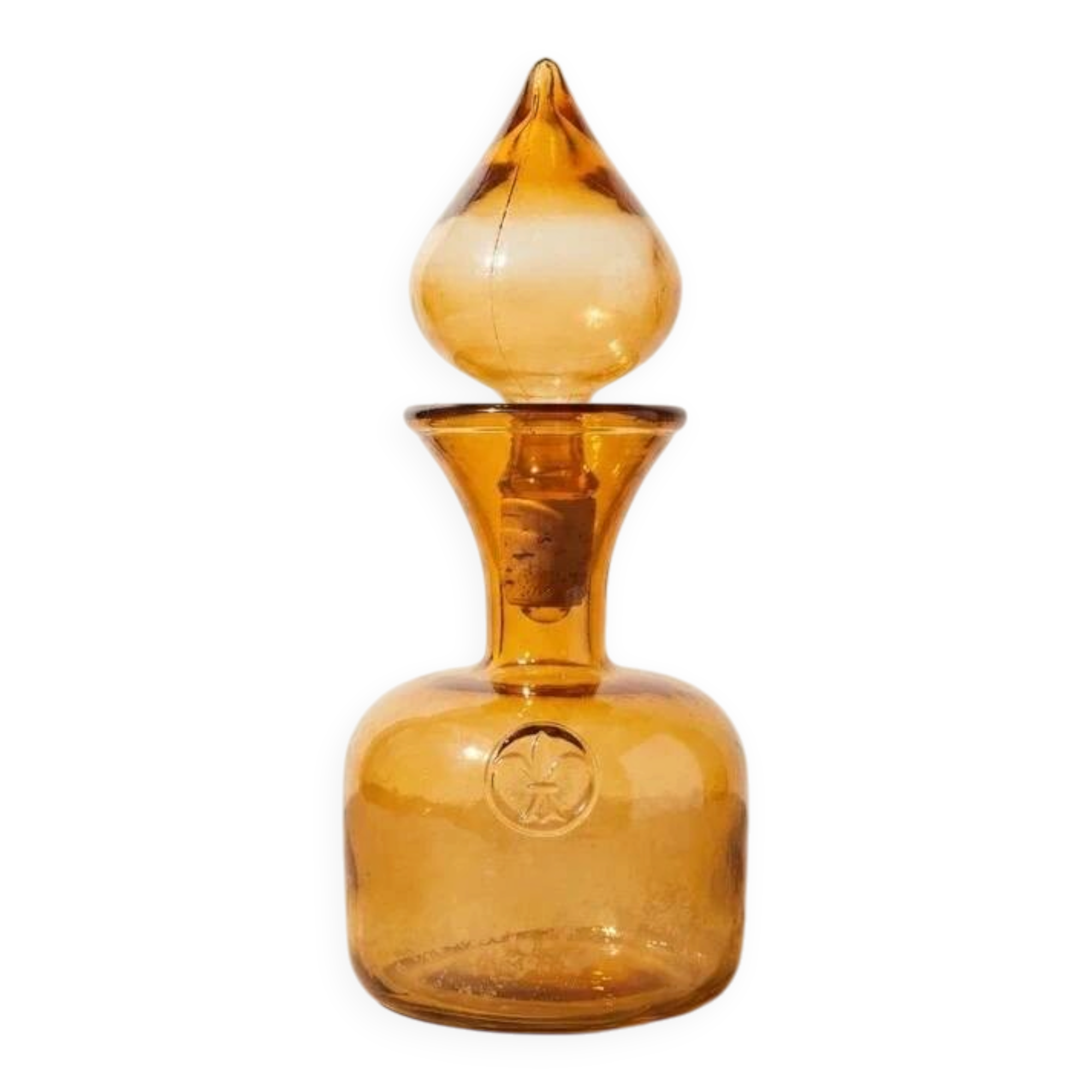 Amber glass carafe with fleur-de-lis decoration – mid 20th century