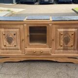 Renovated art deco sideboard in solid raw oak and gray marble 186cm