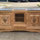Renovated art deco sideboard in solid raw oak and gray marble 186cm