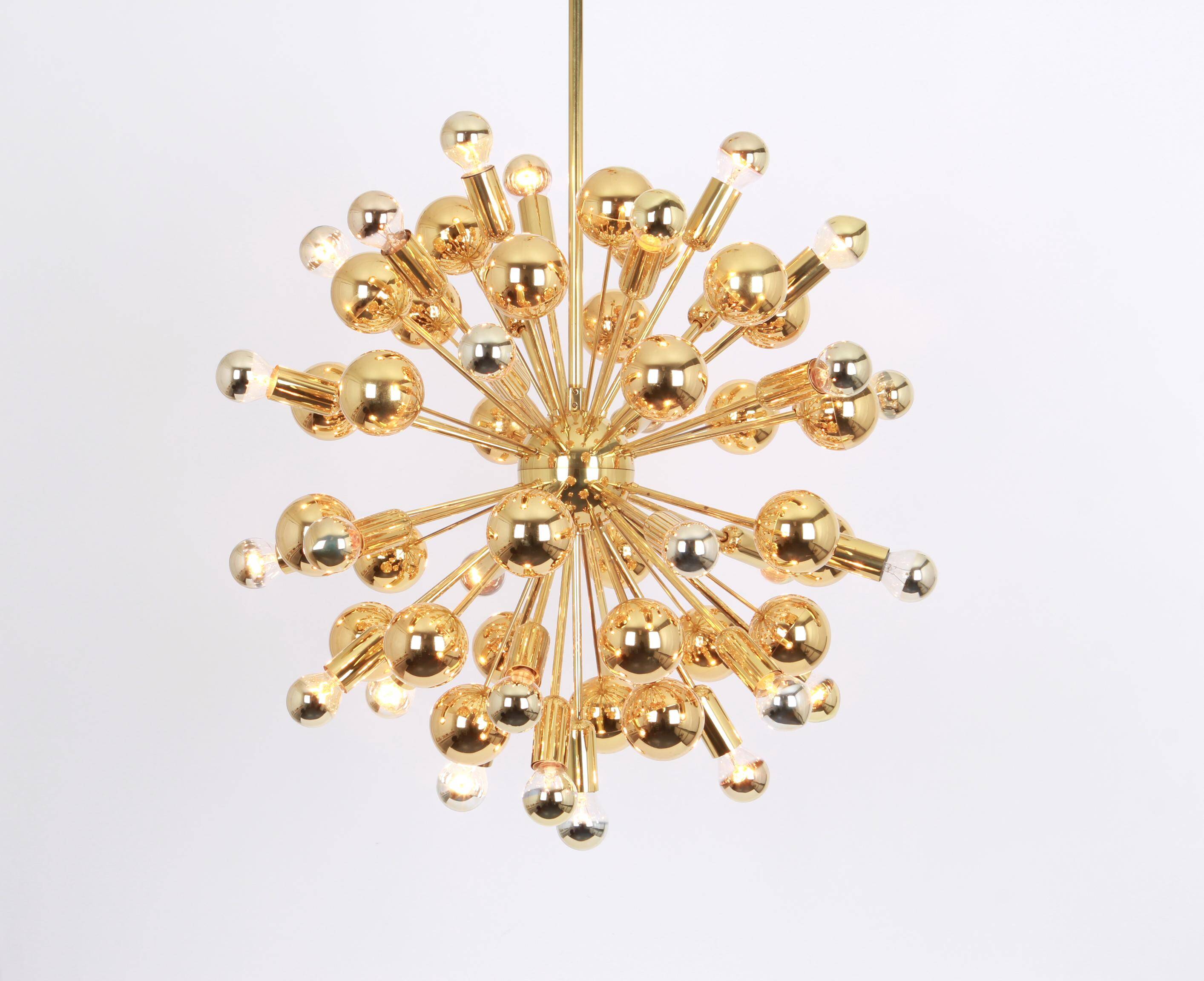 Large brass Sputnik space chandelier from the Space Age by Cosack, Germany, 1970s.