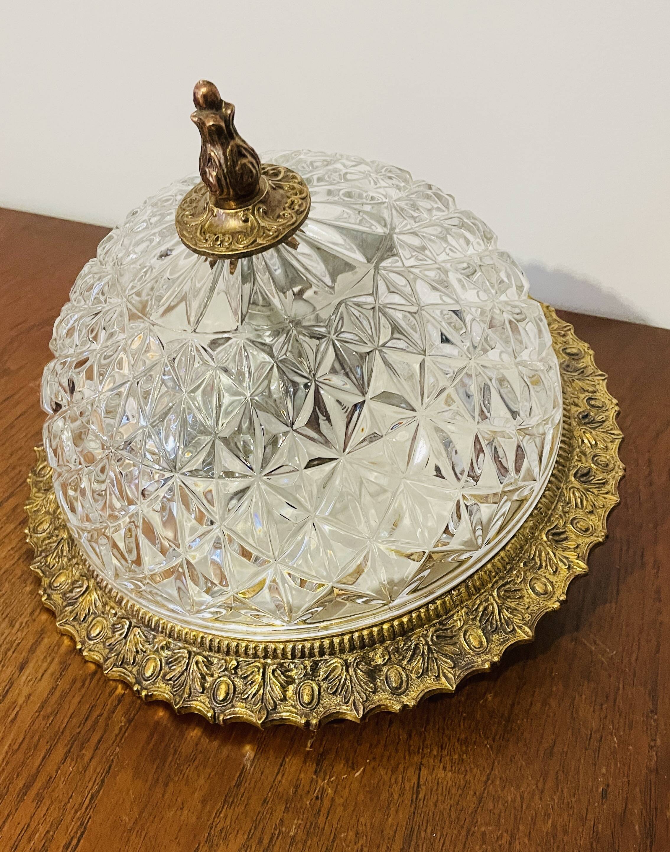 Cut crystal ceiling light with a brass frame