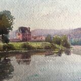 Tableau Aquarelle ancienne "Maison sur le Lac"