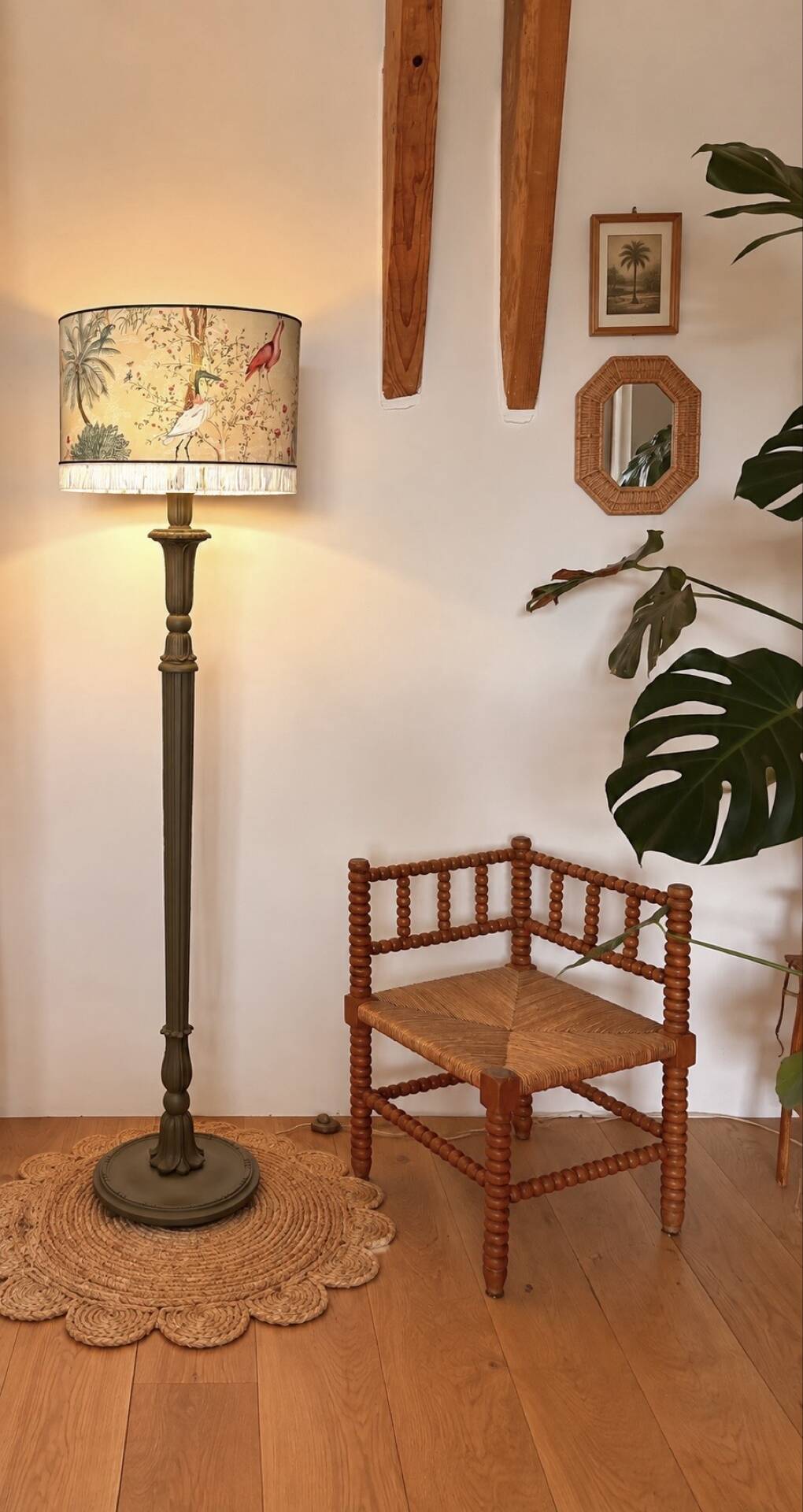 Restored vintage floor lamp – handmade Thevenon lampshade