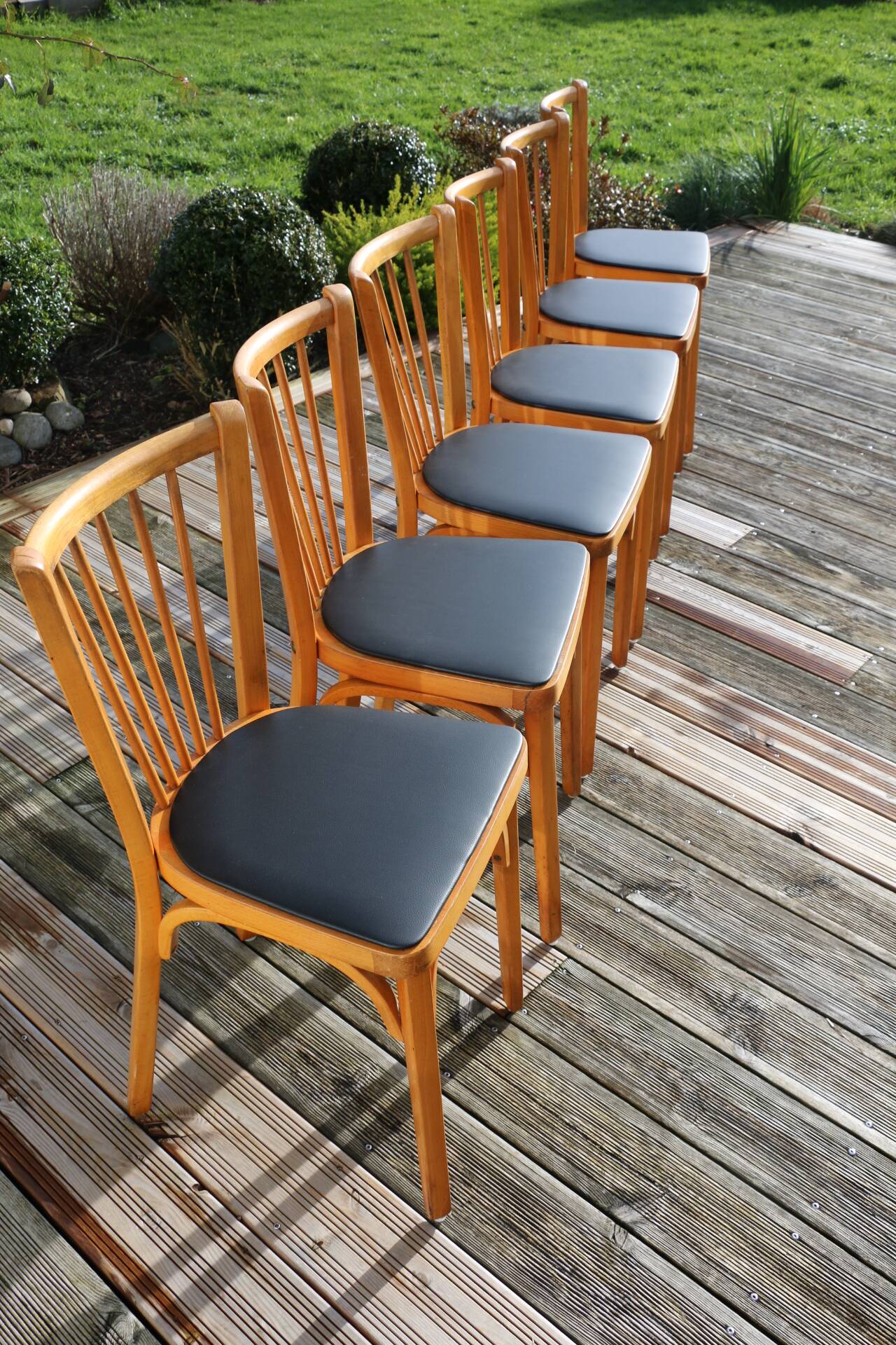 10 baumann chairs no. 12 black faux leather light beech