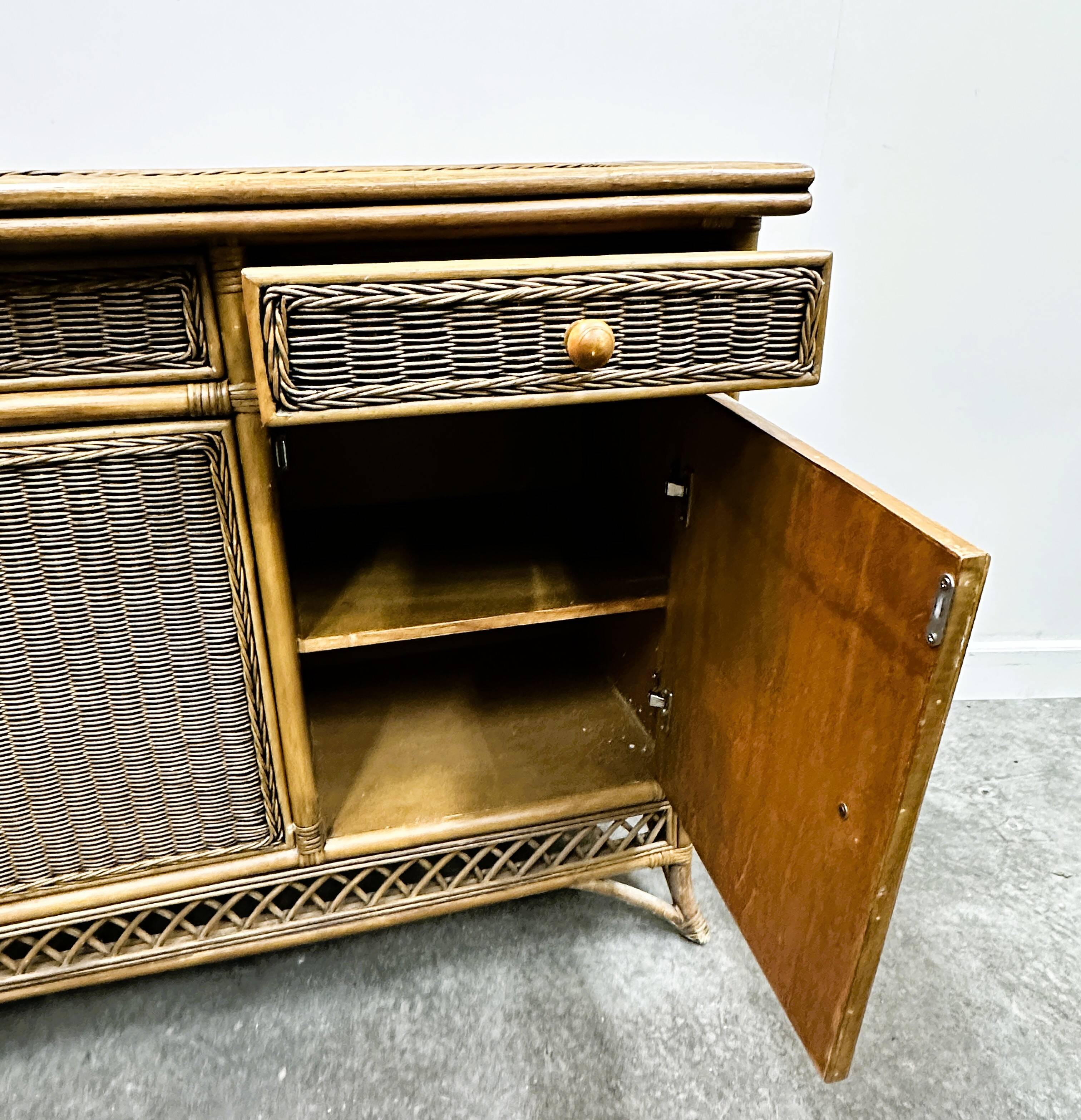 Italian Vintage Rattan And Bamboo Commode - Sideboard, Italy. 1970s.