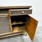 Italian Vintage Rattan And Bamboo Commode - Sideboard, Italy. 1970s.