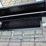 Vintage mirror cabinet in wood and chrome metal - backlit dressing table shelf 1950-1960