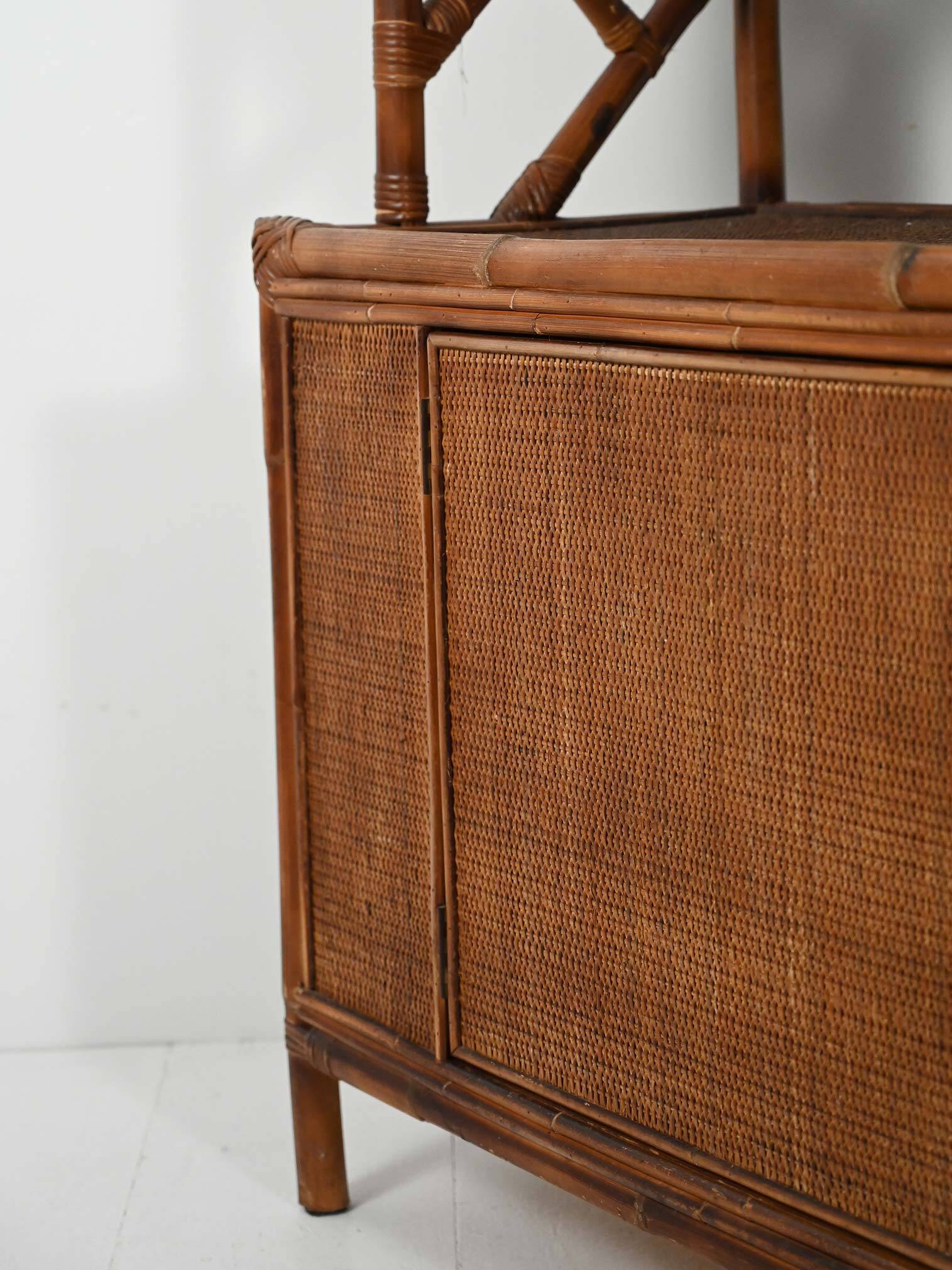1960s bamboo and rattan bookcase