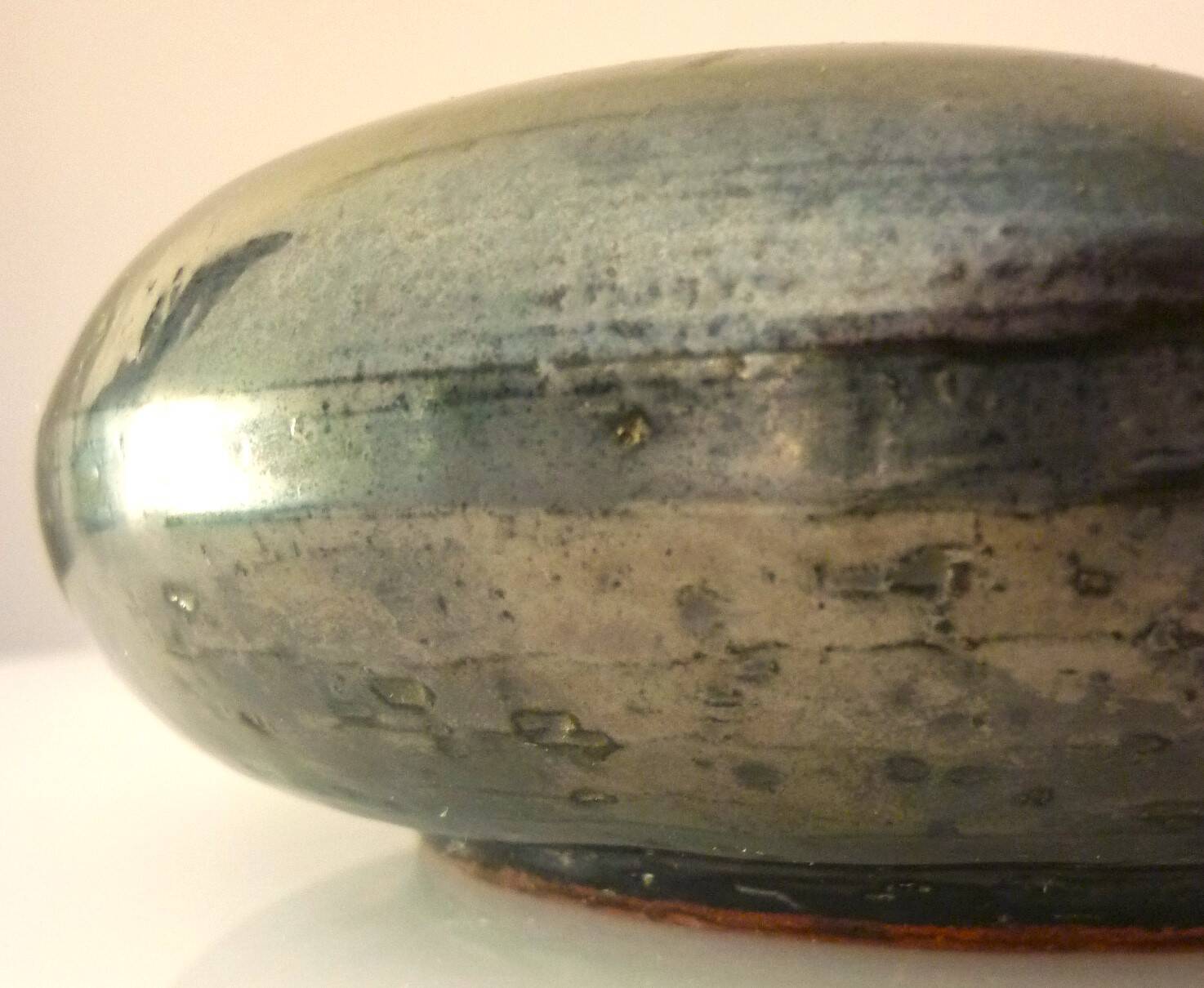 Black ceramic ashtray, enamelled, signed Jean Marais, 1960s/1970s