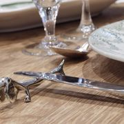 set of 6 knife holders in silver metal basset/dachshund