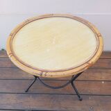 Pedestal tripod coffee table, bamboo top