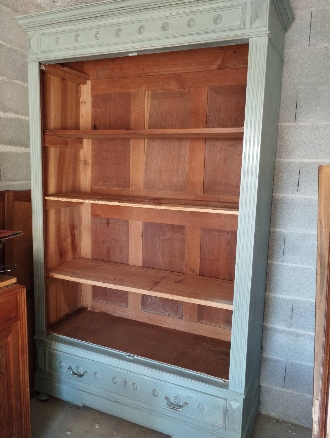 Old 2-door bookcase with chalk paint blue patina