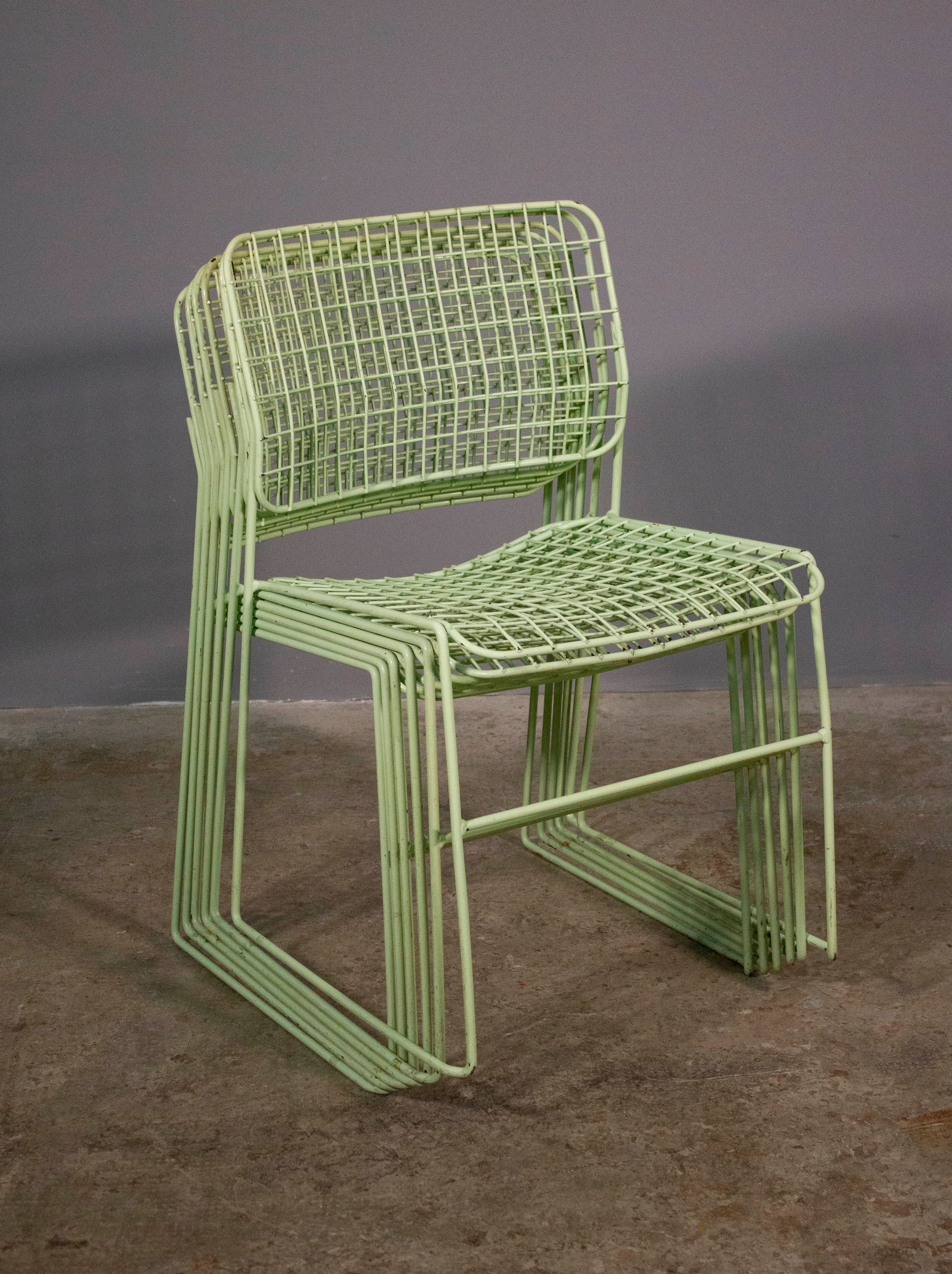 6 metal chairs, painted in teal