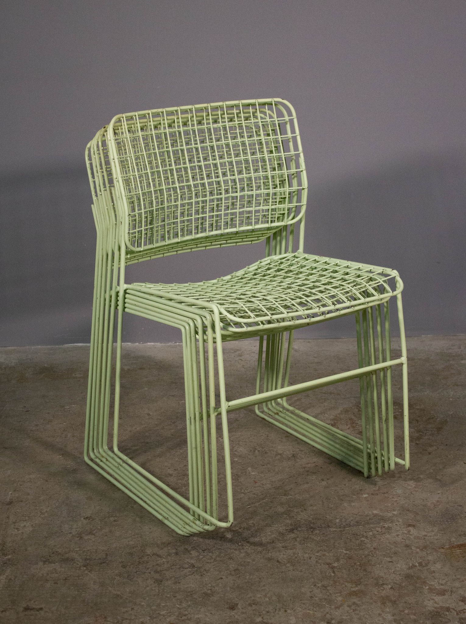 6 metal chairs, painted in teal