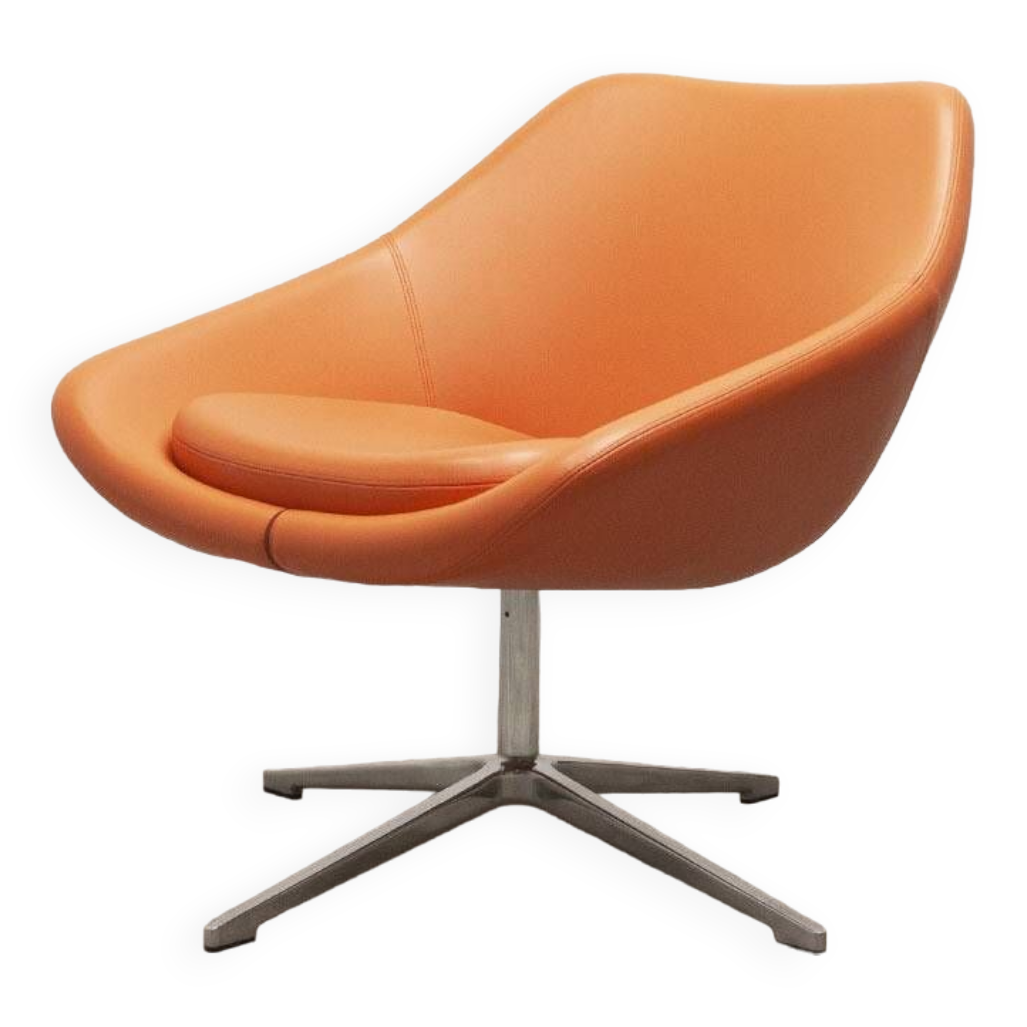 Open armchair in orange leather by Allermuir