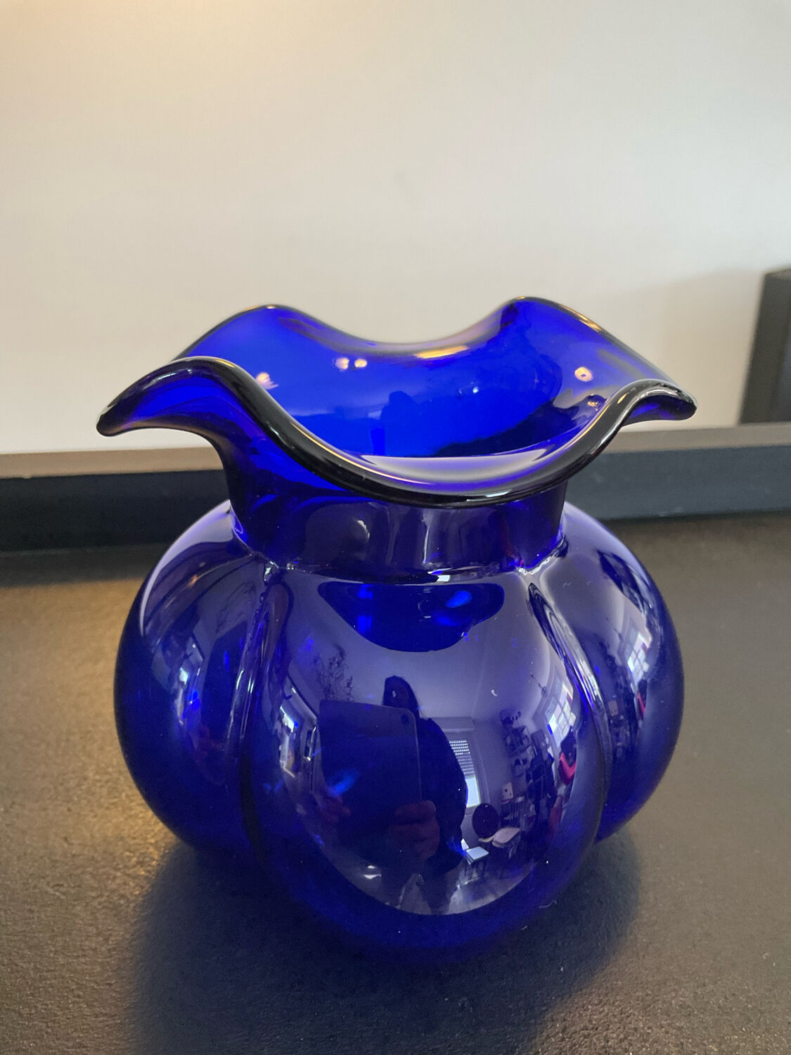 Vintage vase in blue glass paste