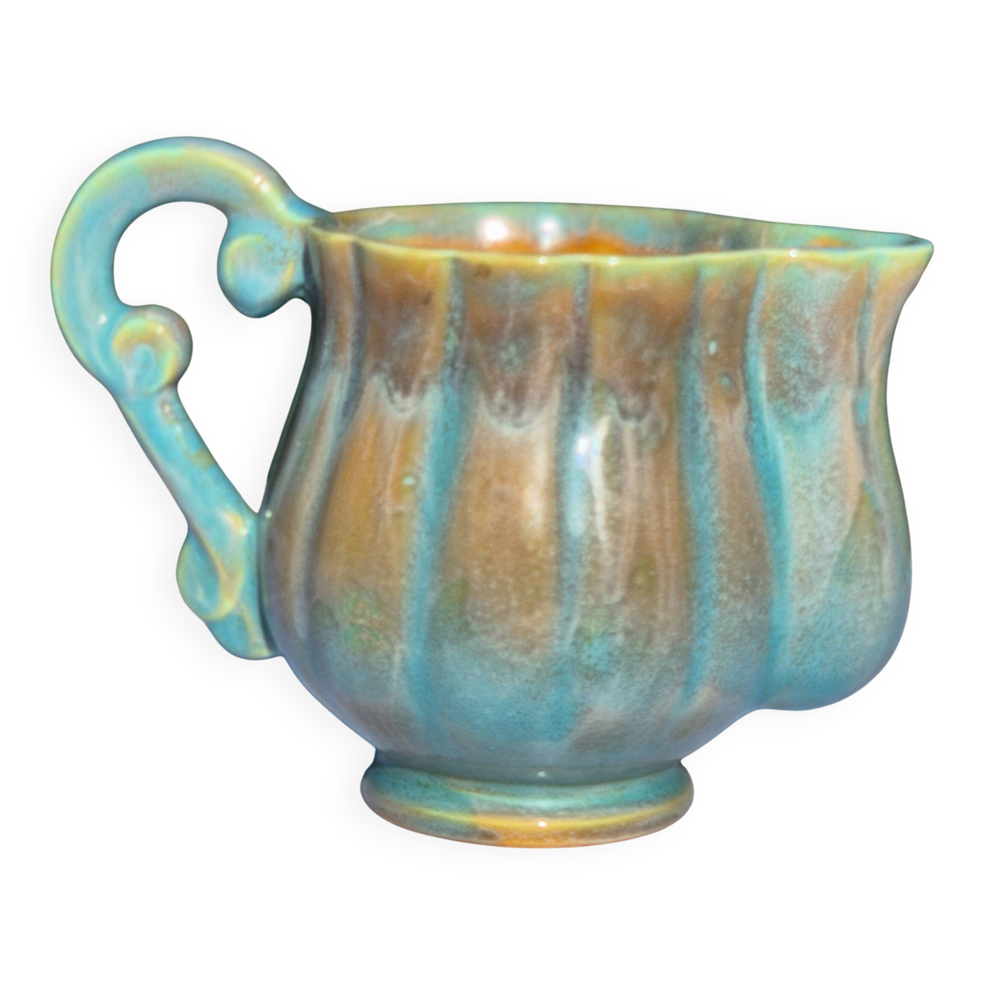 Charming turquoise and amber fluted ceramic – Atelier Le Brusc (Var)