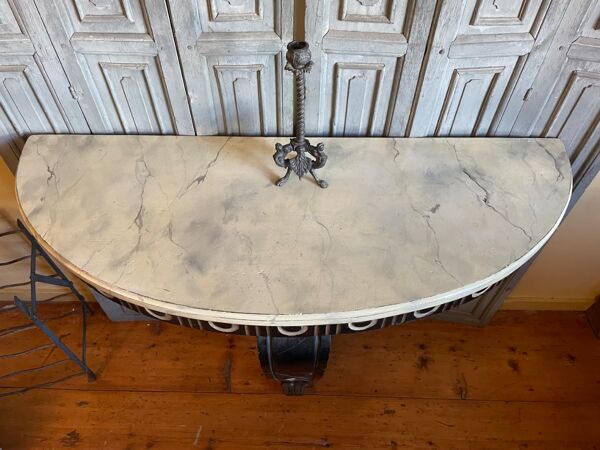 Table d'appoint console demi-lune faux marbre