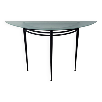 Vintage "Atlantic" console in black lacquered metal and glass by Pascal Mourgue 1980