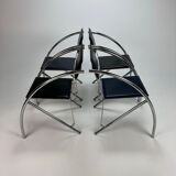 Set of 4 Postmodern Black and Blue and chrome tubular chairs, 1980s