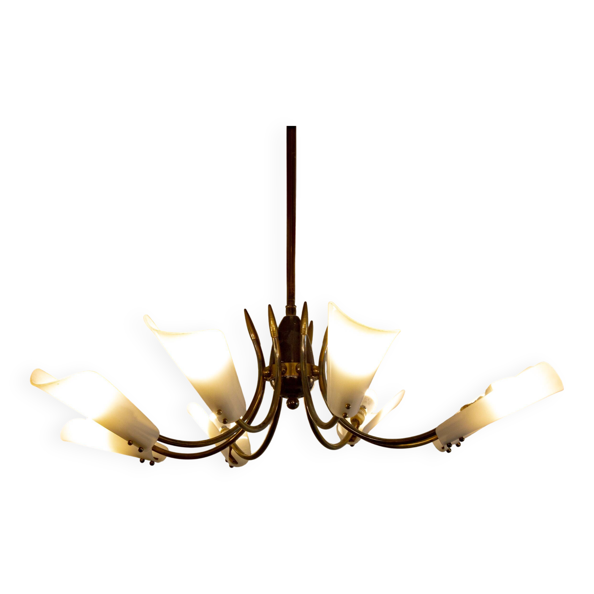 Vintage Italian radial spider chandelier with frosted shades, 1970s