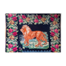 Large antique rug with a majestic lion and floral decor