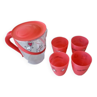 Set of 4 cups and pitcher Keith Haring