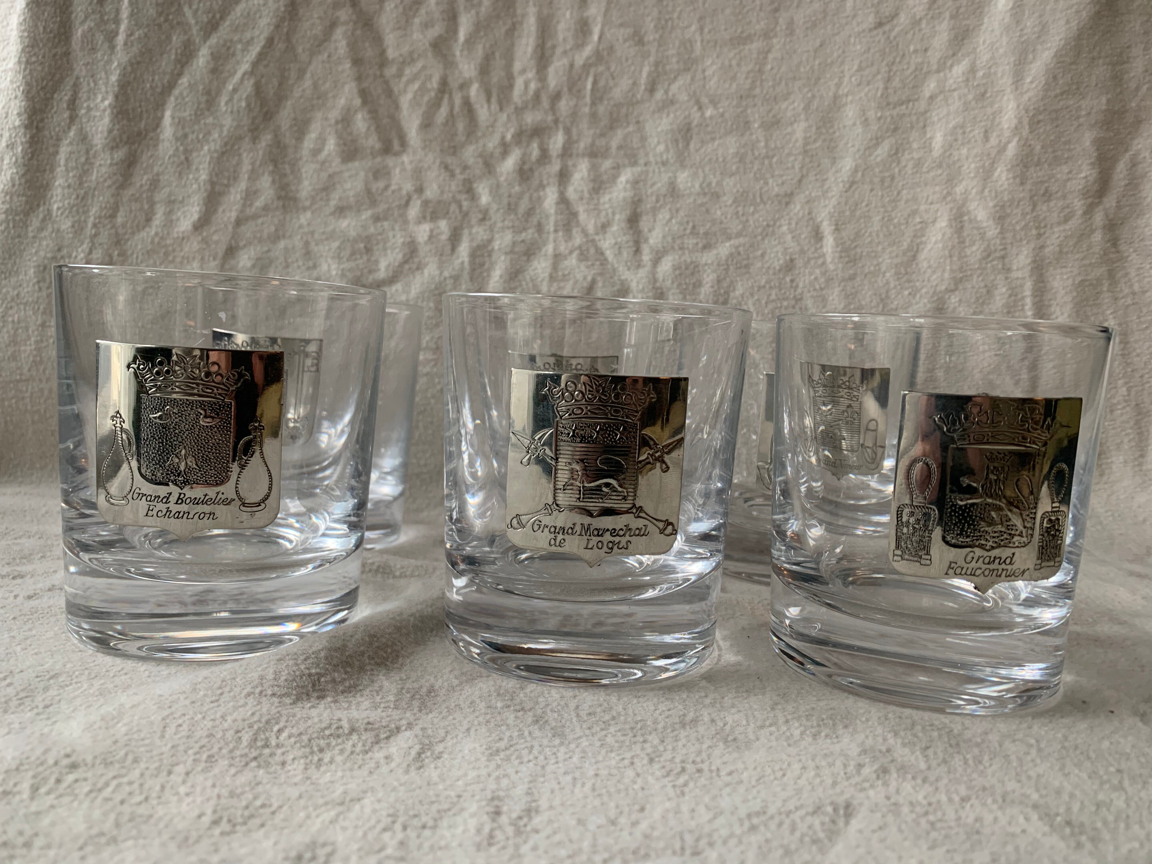 6 crystal whiskey glasses from Sèvres Prévost, Captain, Marshal, Boutelier, Fauconnier and Veneur