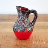 Petit vase pichet vintage en céramique, poterie de lave française des années 1950, rouge et gris