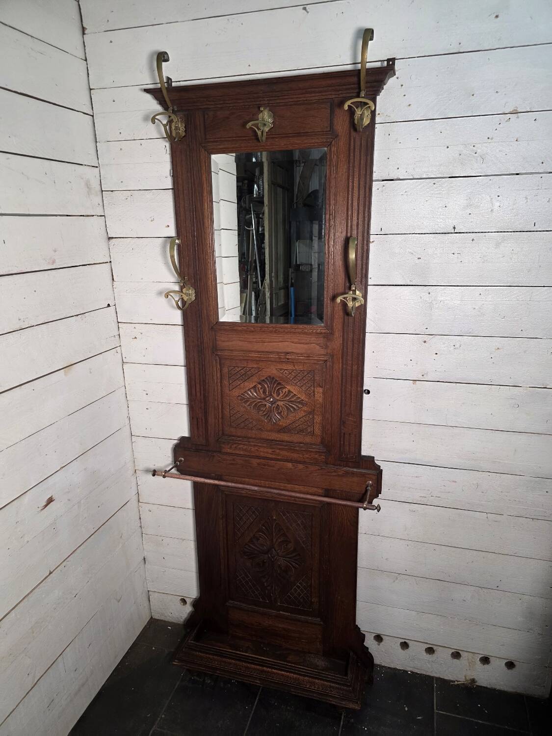 Antique coat rack in solid oak