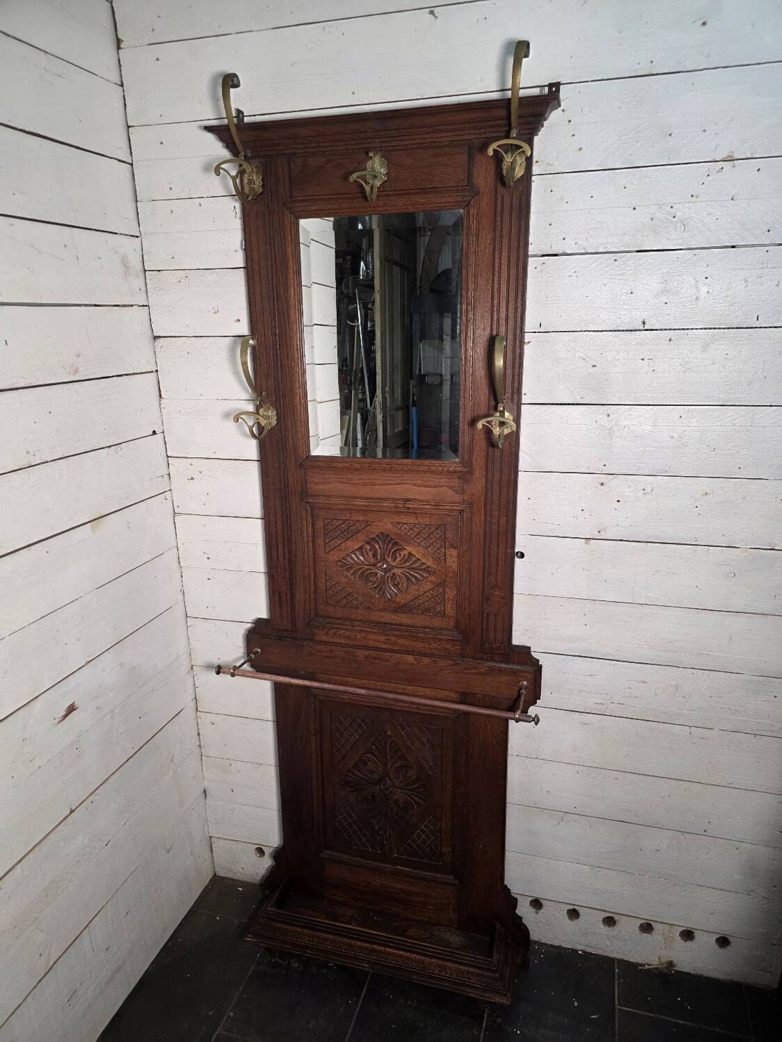 Antique coat rack in solid oak