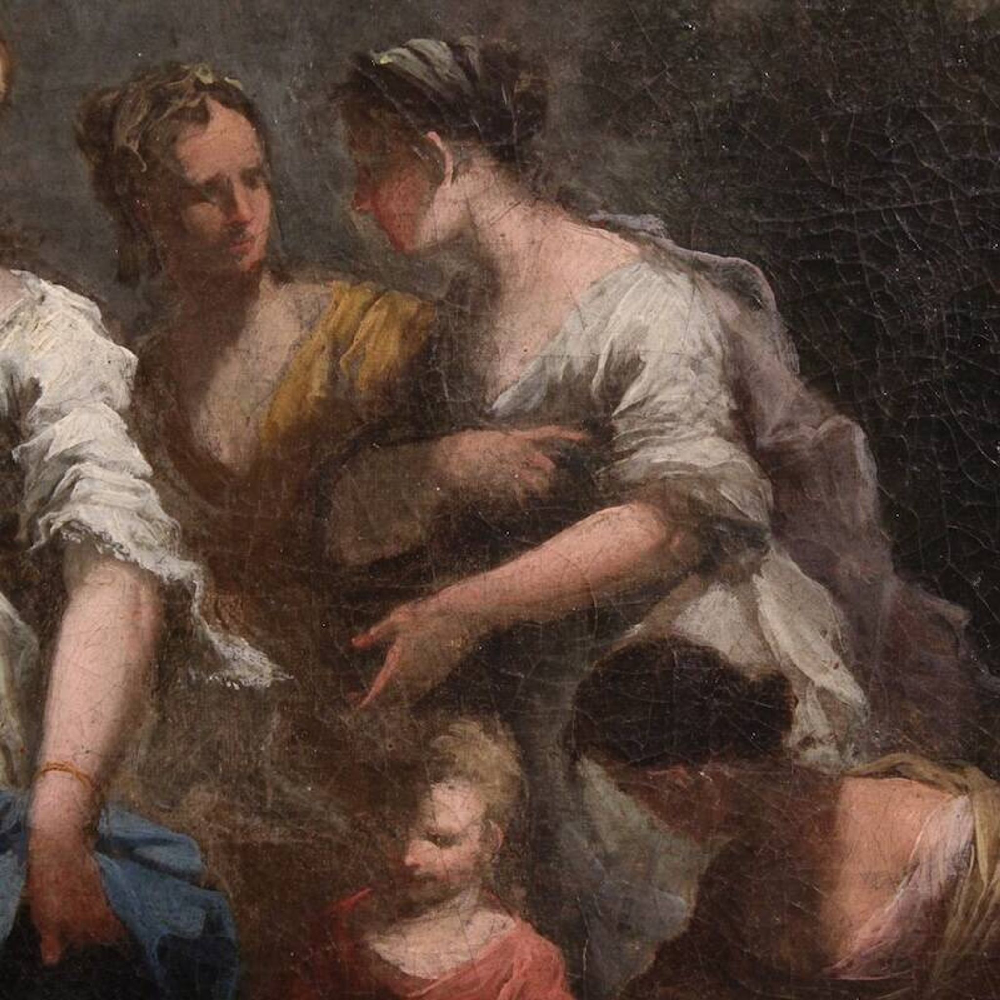 Antique Venetian painting from the 18th century, Moses saved from the water