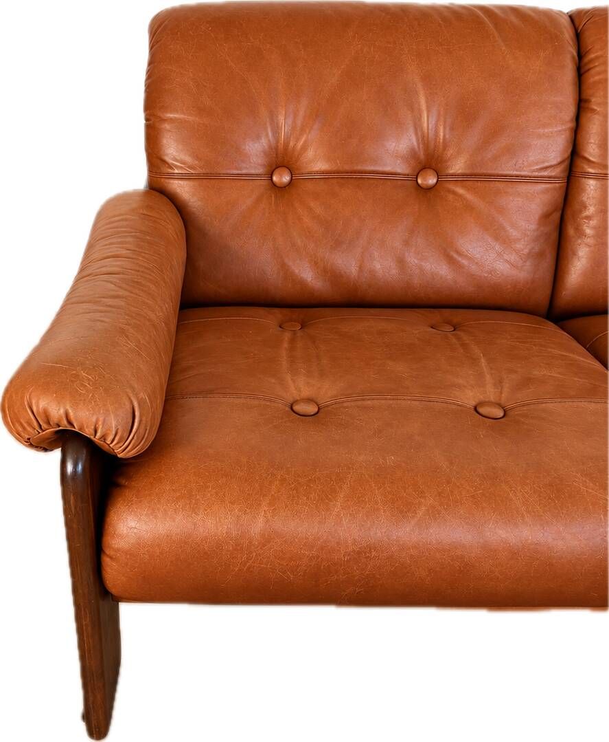 Vintage Swedish mid-century 3-person sofa in cognac leather, 1970s
