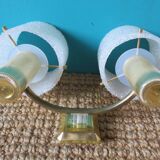 Pair of brass and gold plastic sconces with granite lampshades, France 1950