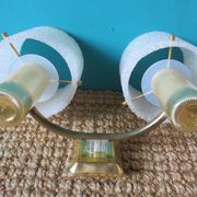 Pair of brass and gold plastic sconces with granite lampshades, France 1950