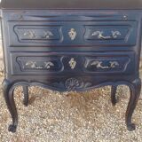 Louis XV style scriban bookcase in black and Basque red patinated cherry wood