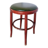 Tabouret de pub irlandais vintage : assise en cuir vert, bois courbé, style Thonet
