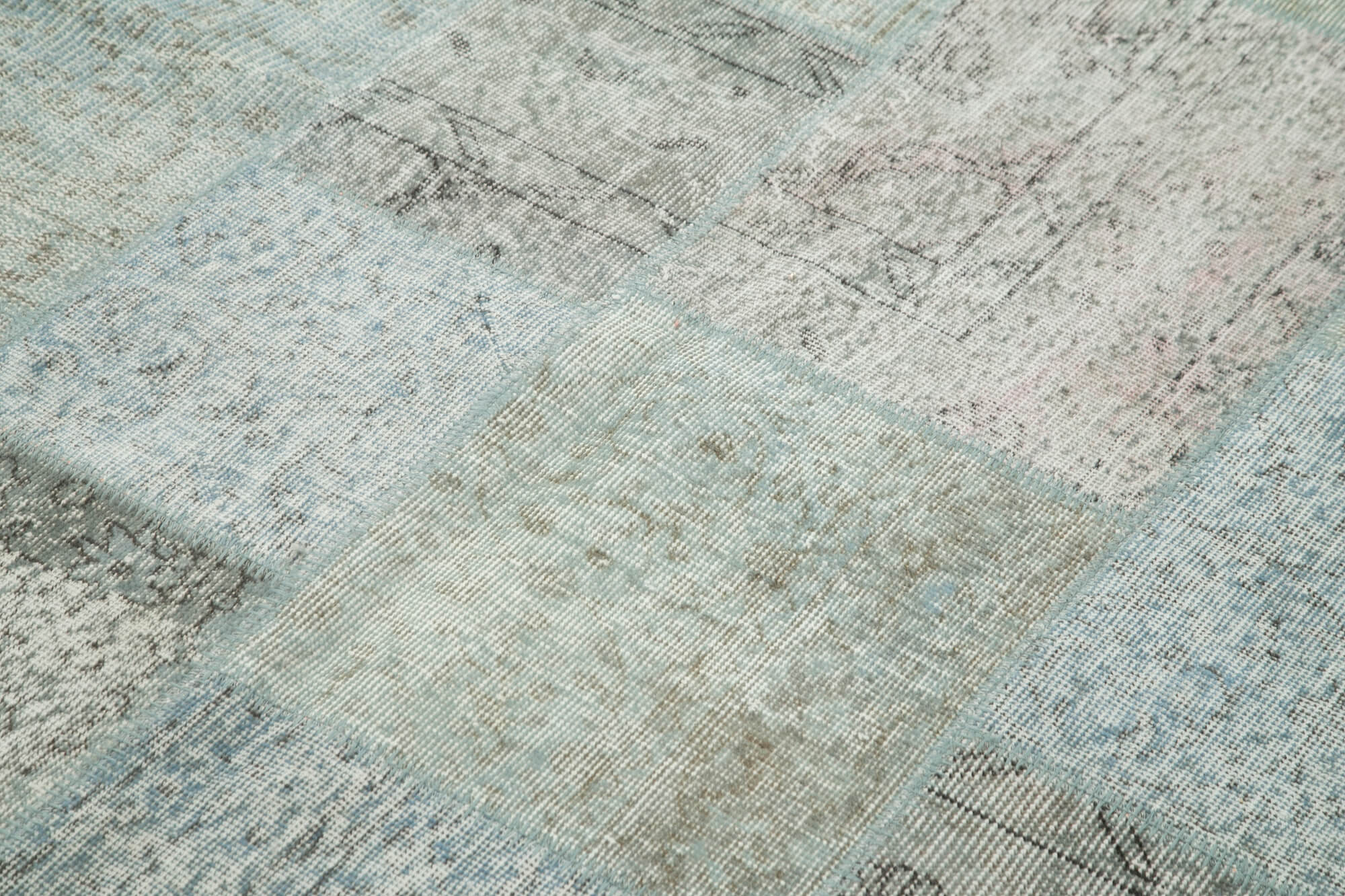 Handmade anatolian overdyed 171 cm x 241 cm blue patchwork carpet