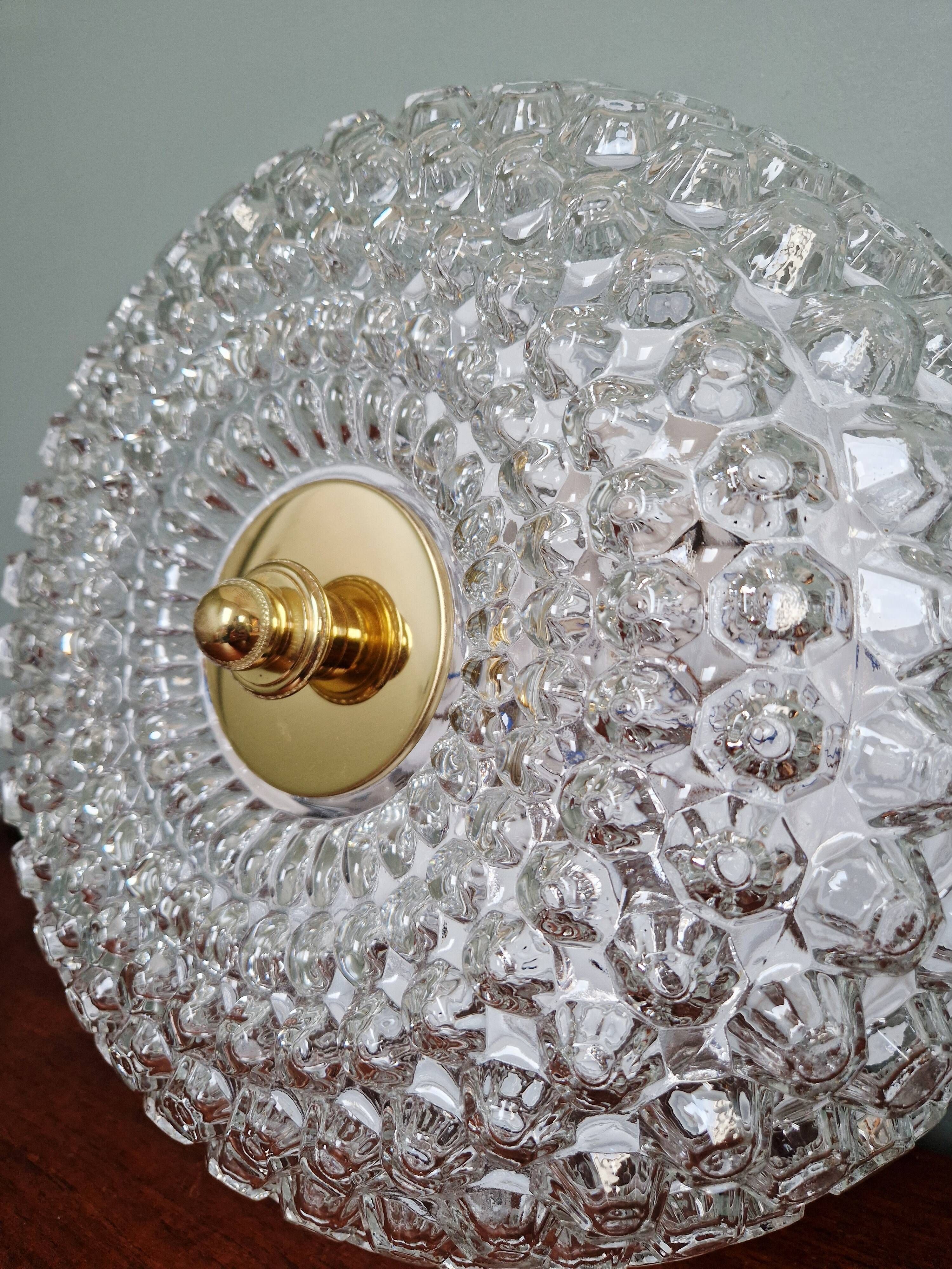 Large honeycomb glass and brass ceiling light, Glasshütte Limburg, 1970