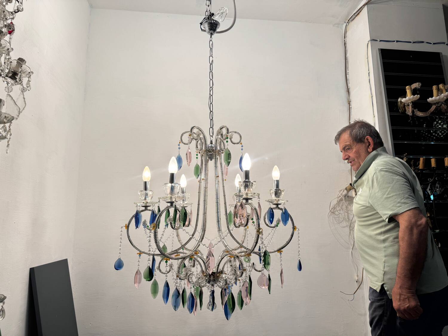 Multicolored Crystal Chandelier 1960’s 6 lights