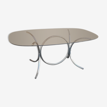 Vintage chrome oval table and smoked glass