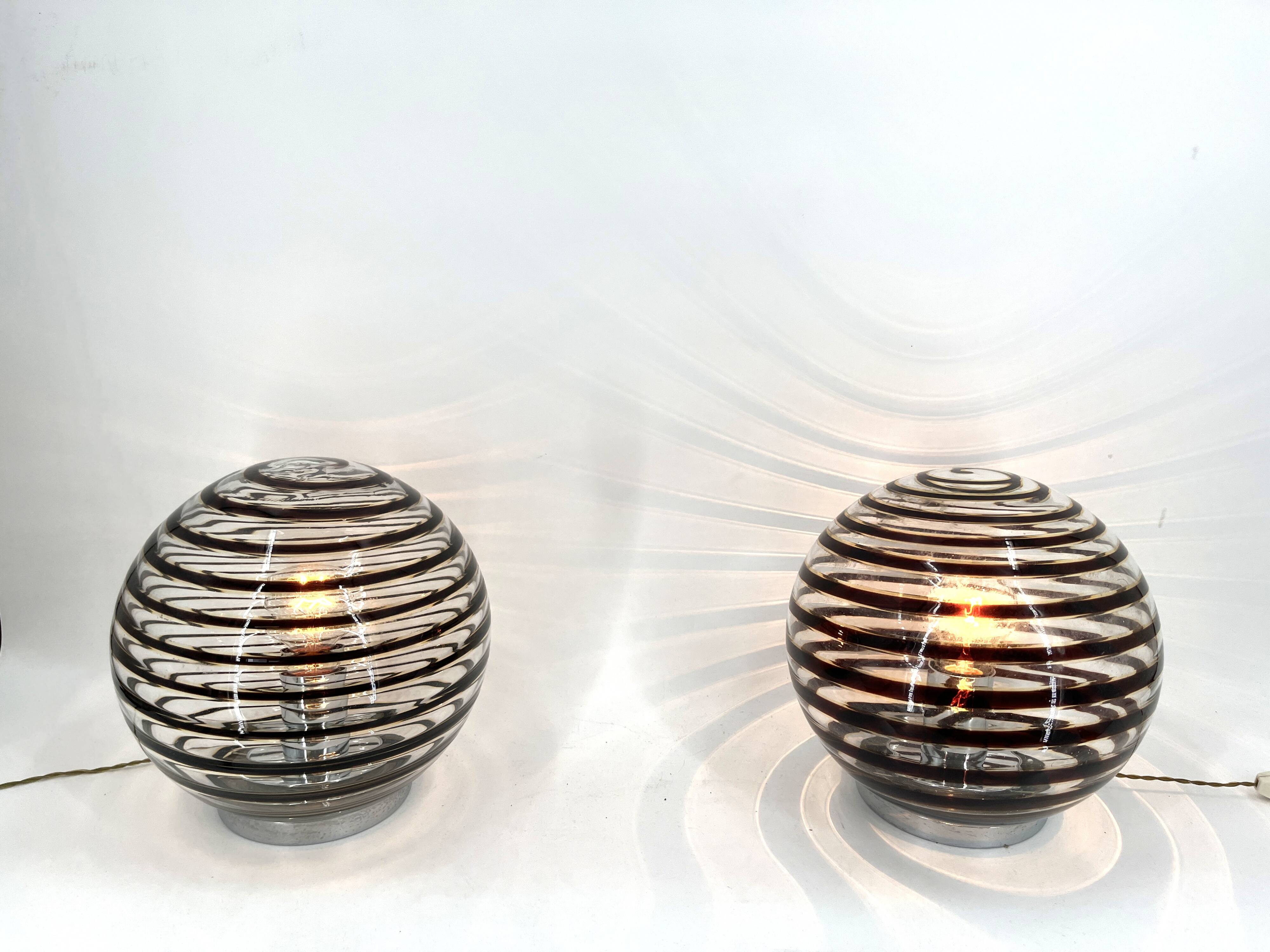 Pair of murano swirl glass table lamps, 1970s