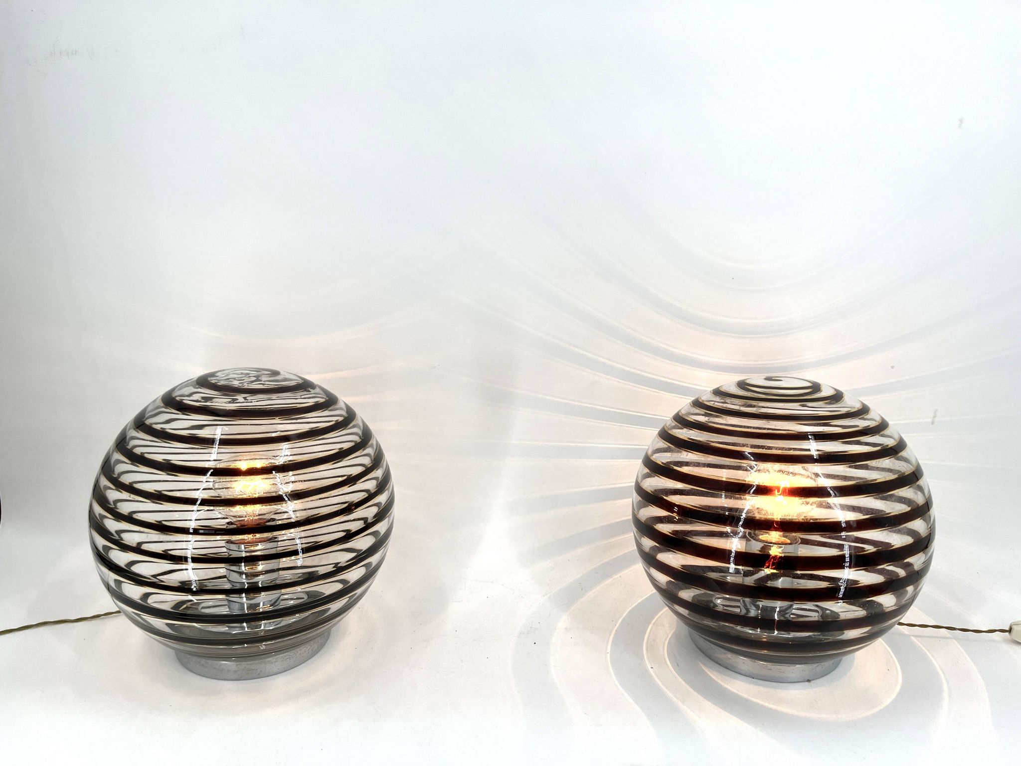 Pair of murano swirl glass table lamps, 1970s