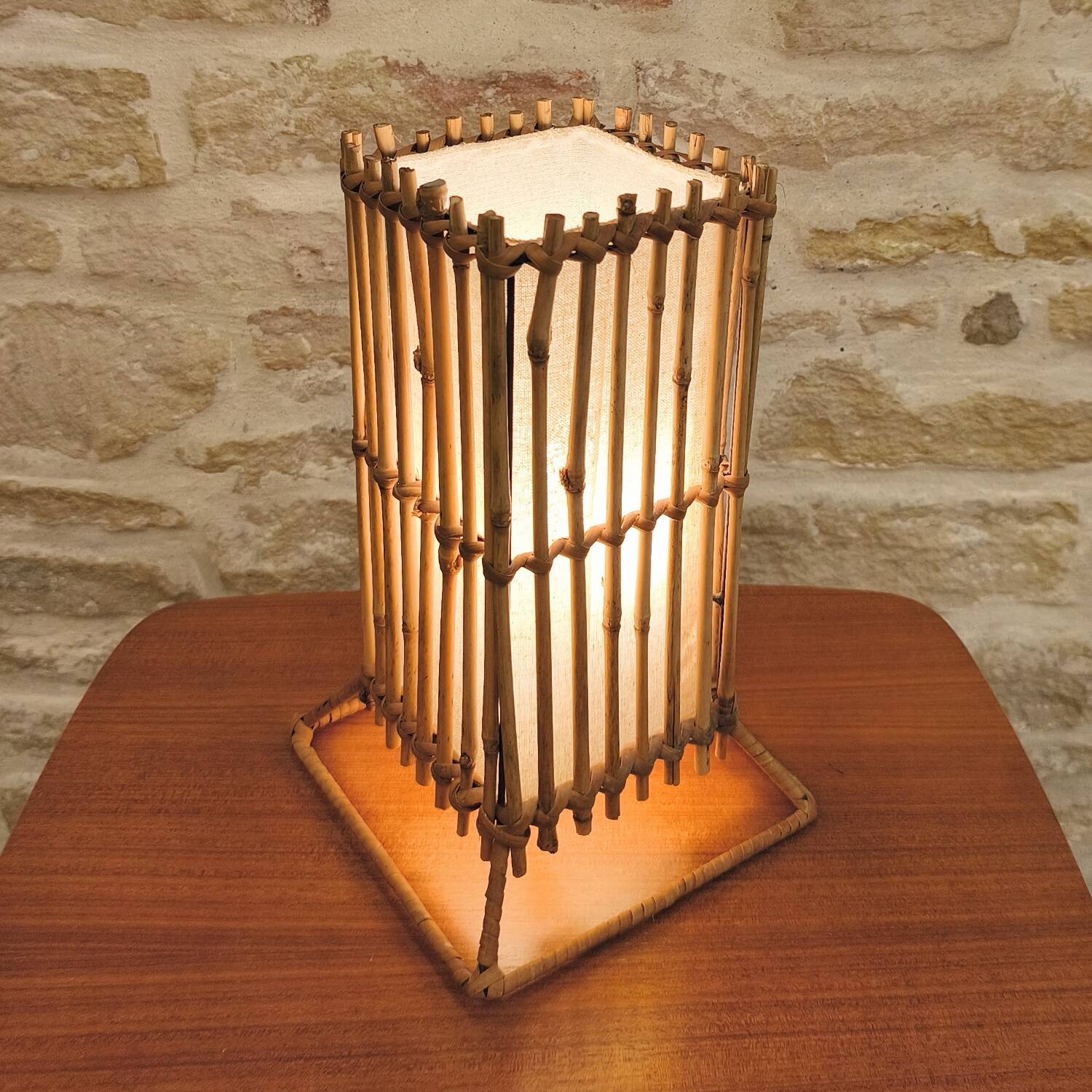 Modernist design table lamp, bamboo and metal