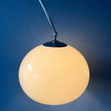 Vintage Guzzini Space Age arc floor lamp with white mushroom shade and marble base