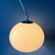 Vintage Guzzini Space Age arc floor lamp with white mushroom shade and marble base