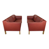 2 . Person Sofa Model 2212 Made In Red Leather & Oak Frame By Børge Mogensen From 1960s