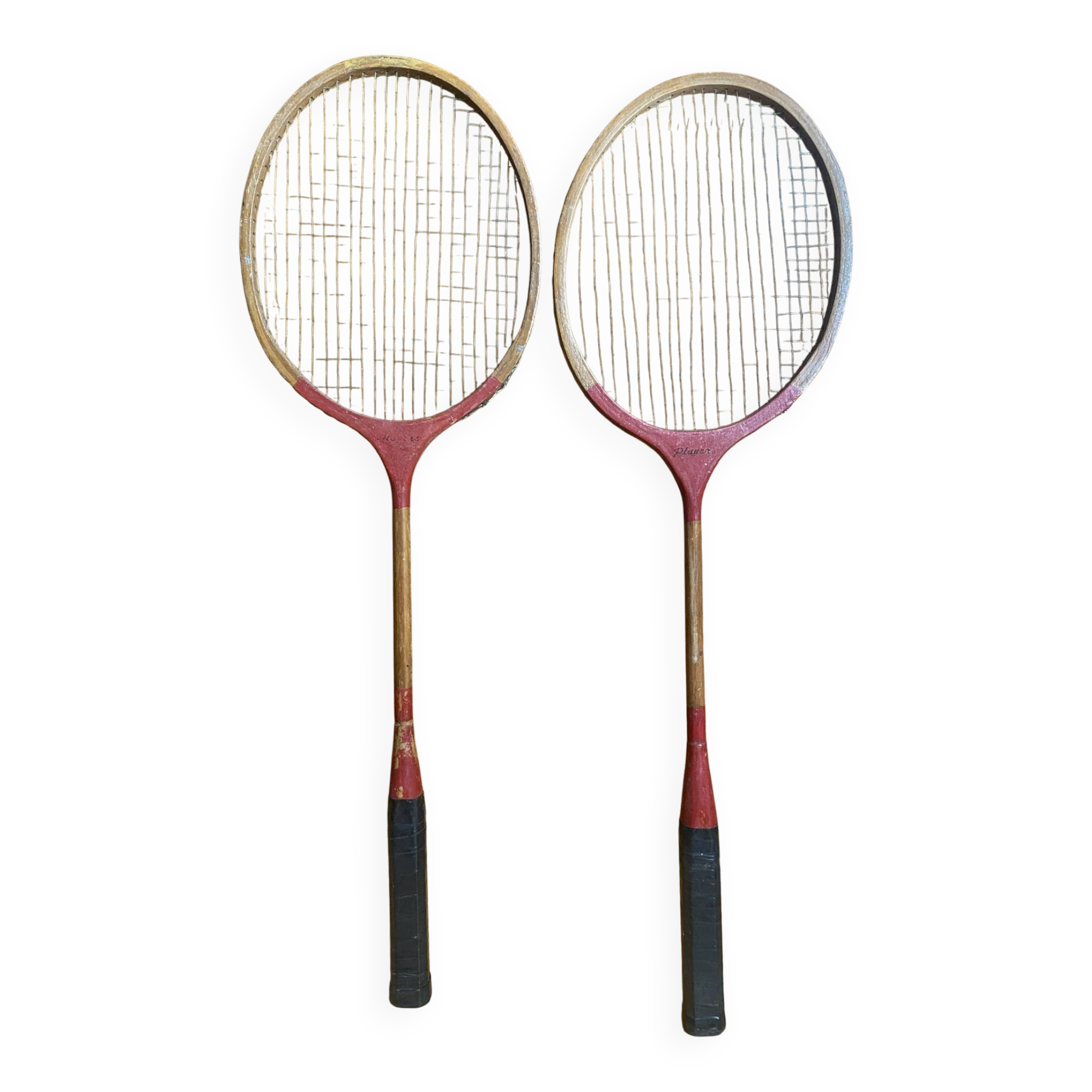 Paire raquette ancienne badminton player bois vintage